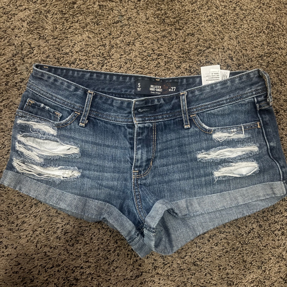 Hollister Dark Blue Distressed Jean Shorts